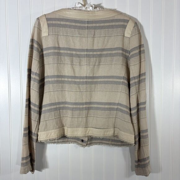 Jack BB Dakota Womens Striped Linen Blazer Jacket Size L Neutral Chic Coastal - Picture 2 of 13